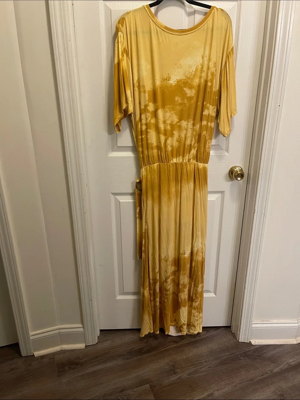 Free People Mustard Yellow Tie-Dye Maxi Dress with Side Drape